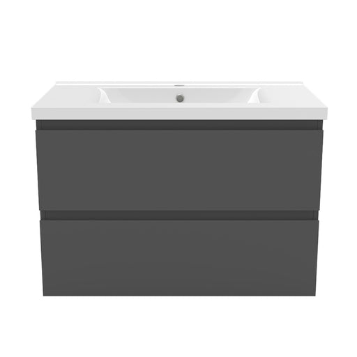 wall-hung grey vanity unit with basin