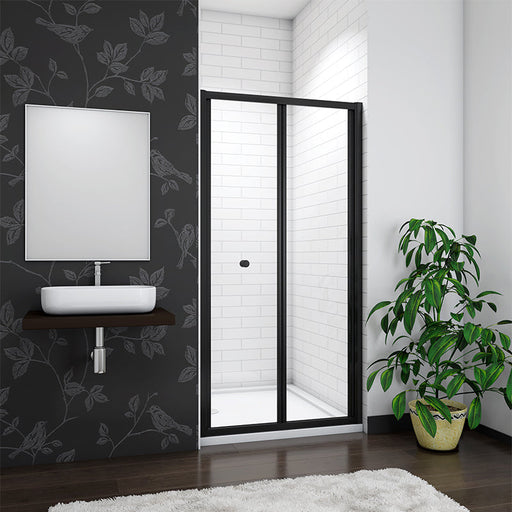 AICA-bathrooms-100cm-Black-Bi fold-Glass-Shower-Door-1