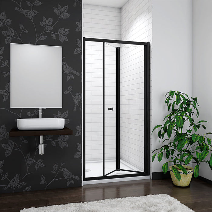 AICA-bathrooms-Black-Bi fold-Shower-Glass-Door-76cm-2