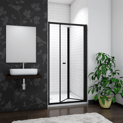 AICA-bathrooms-100cm-Black-Bi fold-Glass-Shower-Door-2