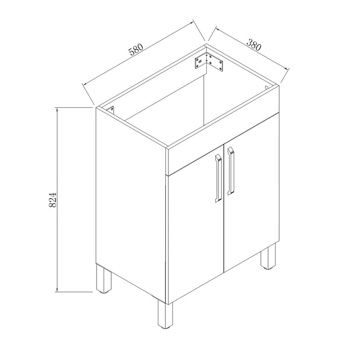 Freestanding 600mm Bathroom Vanity Unit with Basin-White,2 Doors,2 Shelves