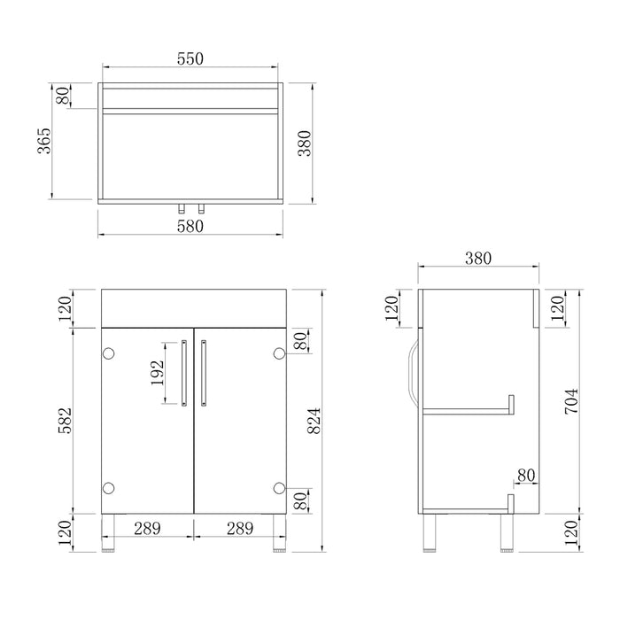 Freestanding 600mm Bathroom Vanity Unit with Basin-White,2 Doors,2 Shelves