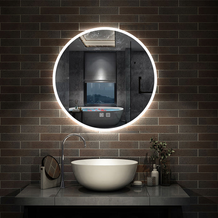 round bathroom mirror with LED lights